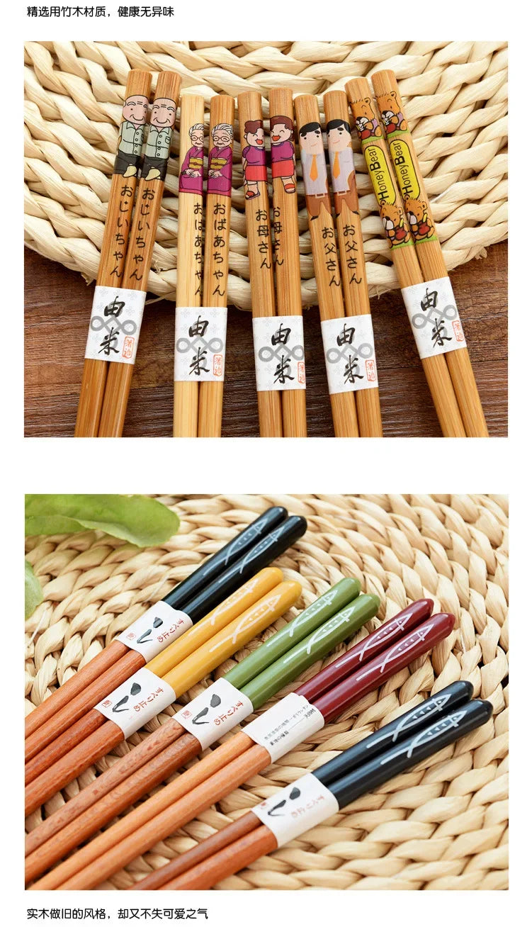 5-Pair Bamboo Chopsticks – Non-Slip, Reusable, Multi-Color | kivoterra.myshopify.com