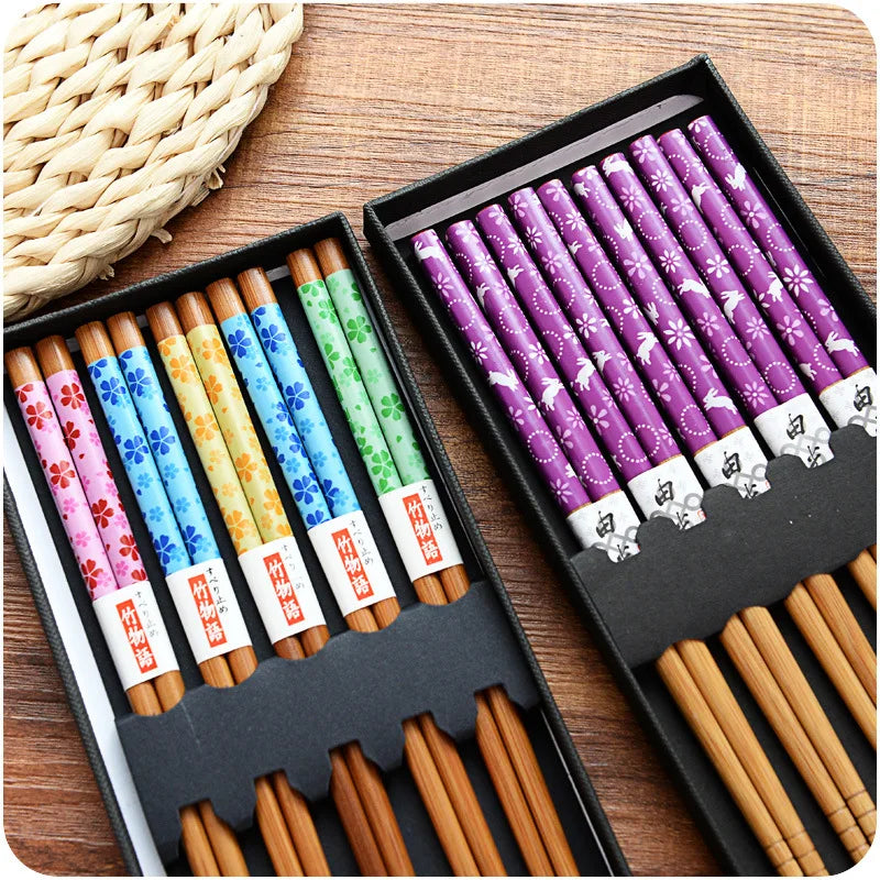 5-Pair Bamboo Chopsticks – Non-Slip, Reusable, Multi-Color | kivoterra.myshopify.com