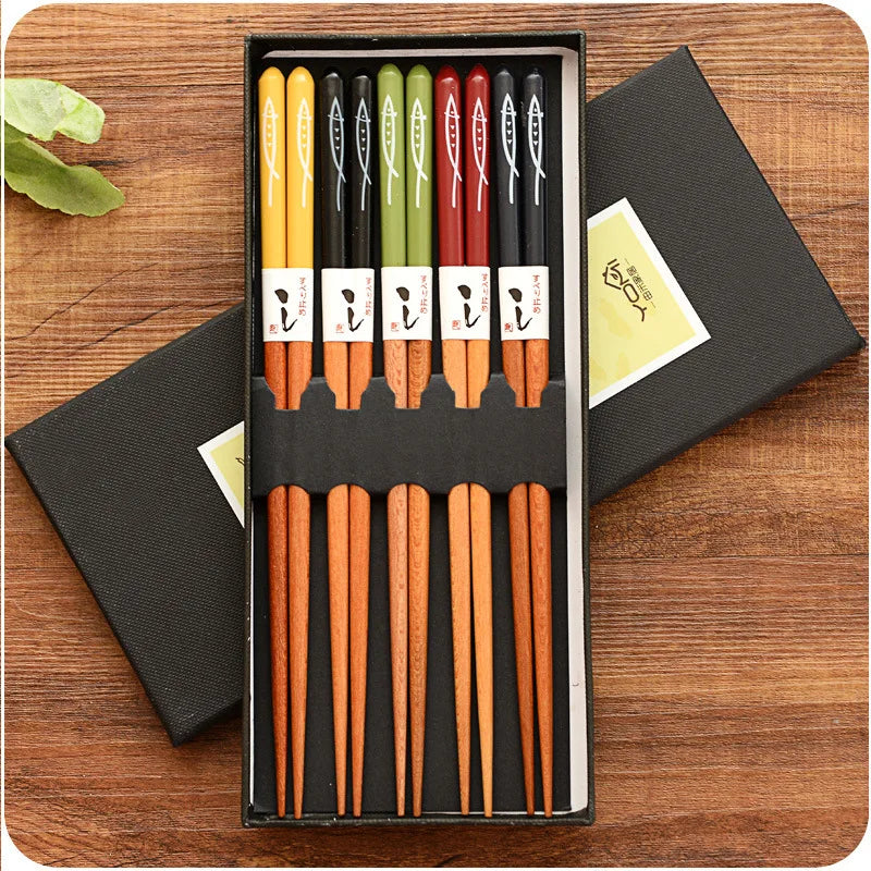 5-Pair Bamboo Chopsticks – Non-Slip, Reusable, Multi-Color | kivoterra.myshopify.com