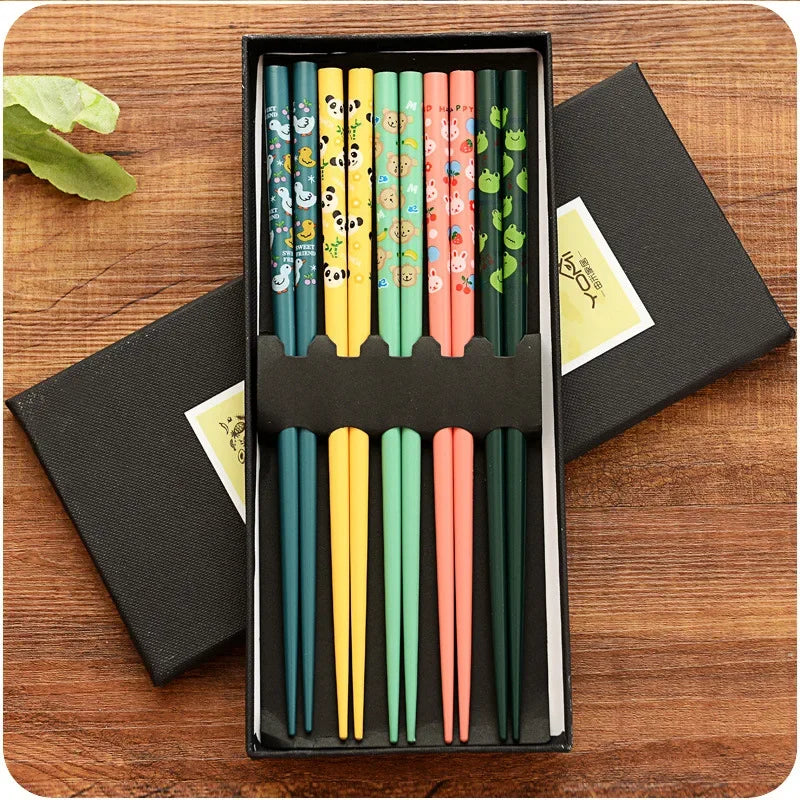 5-Pair Bamboo Chopsticks – Non-Slip, Reusable, Multi-Color | kivoterra.myshopify.com
