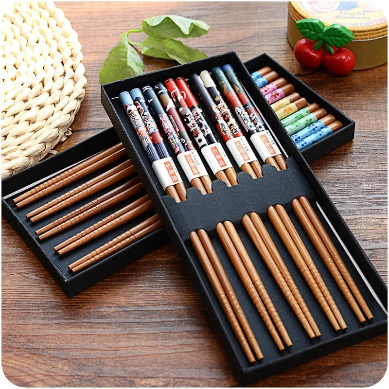 5-Pair Bamboo Chopsticks – Non-Slip, Reusable, Multi-Color | kivoterra.myshopify.com