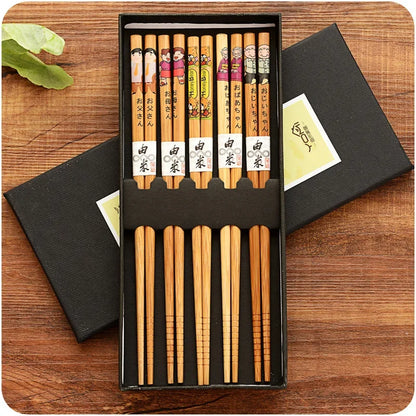 5-Pair Bamboo Chopsticks – Non-Slip, Reusable, Multi-Color | kivoterra.myshopify.com