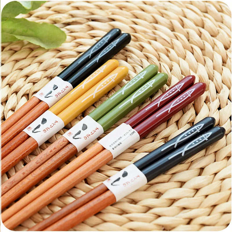 5-Pair Bamboo Chopsticks – Non-Slip, Reusable, Multi-Color | kivoterra.myshopify.com