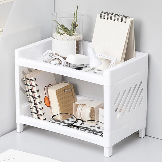 Double-Layer Desktop Organizer Rack – Minimalist White Storage Stand - Kivoterra